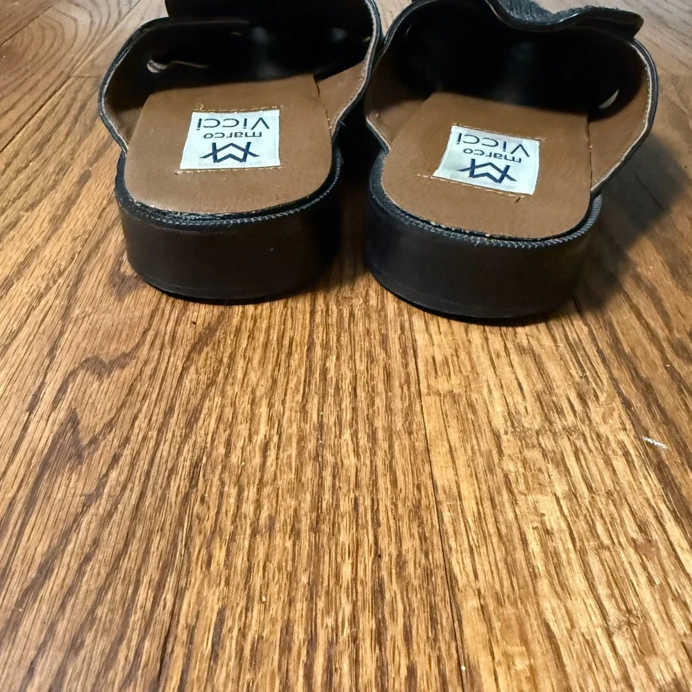 Marco Vicci Mens 13 Rummy Textured Black Leather Mules Slide Sandals Dress Shoes